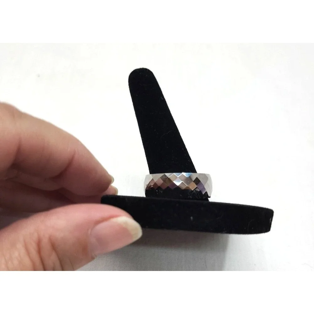 Silver Tungsten Band Multi‎ Faceted Domed Edges Ring Wedding Band Jewelery 9mm